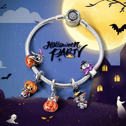 925 Sterling Silver Halloween Charms Set Pumpkin Skull Witch Ghost Beads for Bracelet Necklace Jewelry
