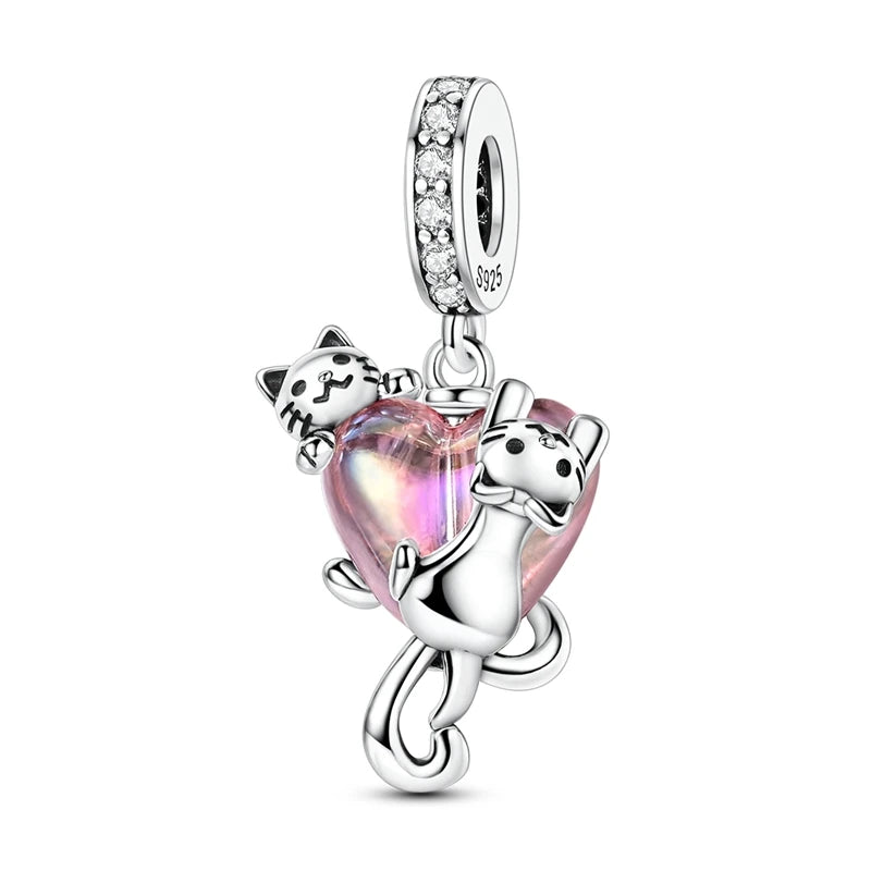 925 Sterling Silver Love Starry Sky Cat Paw Charms Beads