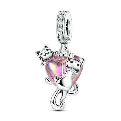 925 Sterling Silver Love Starry Sky Cat Paw Charms Beads