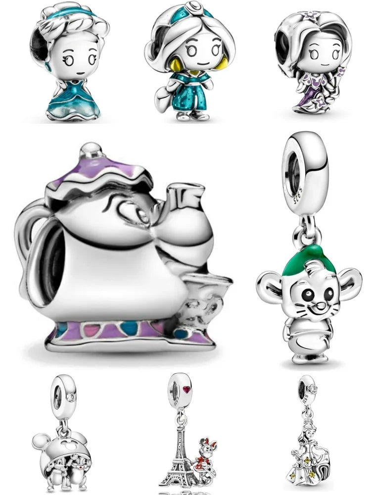 Exquisite 925 Silver Rabbit and Mouse Pendant Beads for DIY European Bracelets with Zircon Accents