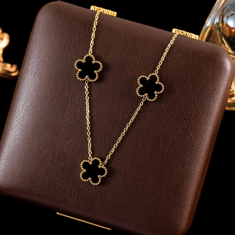 Ganemly 316L Stainless Steel Four Color Five Leaf Clover Flower Jewelry Set for Women