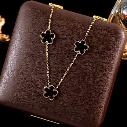 Ganemly 316L Stainless Steel Four Color Five Leaf Clover Flower Jewelry Set for Women