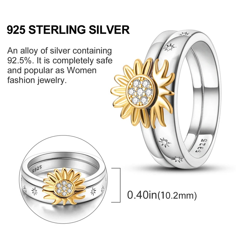New 925 Sterling Silver Heart Shaped Zircon Starmoon Ring for Women Fine Engagement Wedding Jewelry Gifts SER003