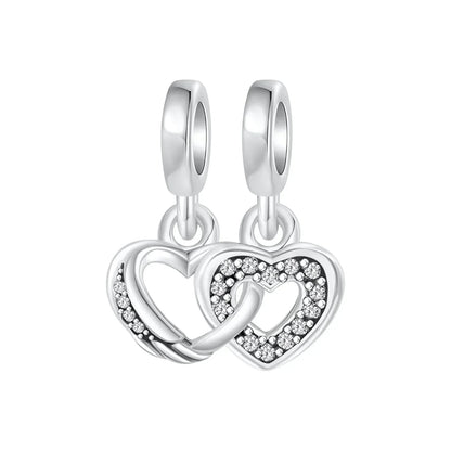Sparkling Birthstone Heart Charm 925 Sterling Silver Pendant Bead for Mom DIY Jewelry Gift