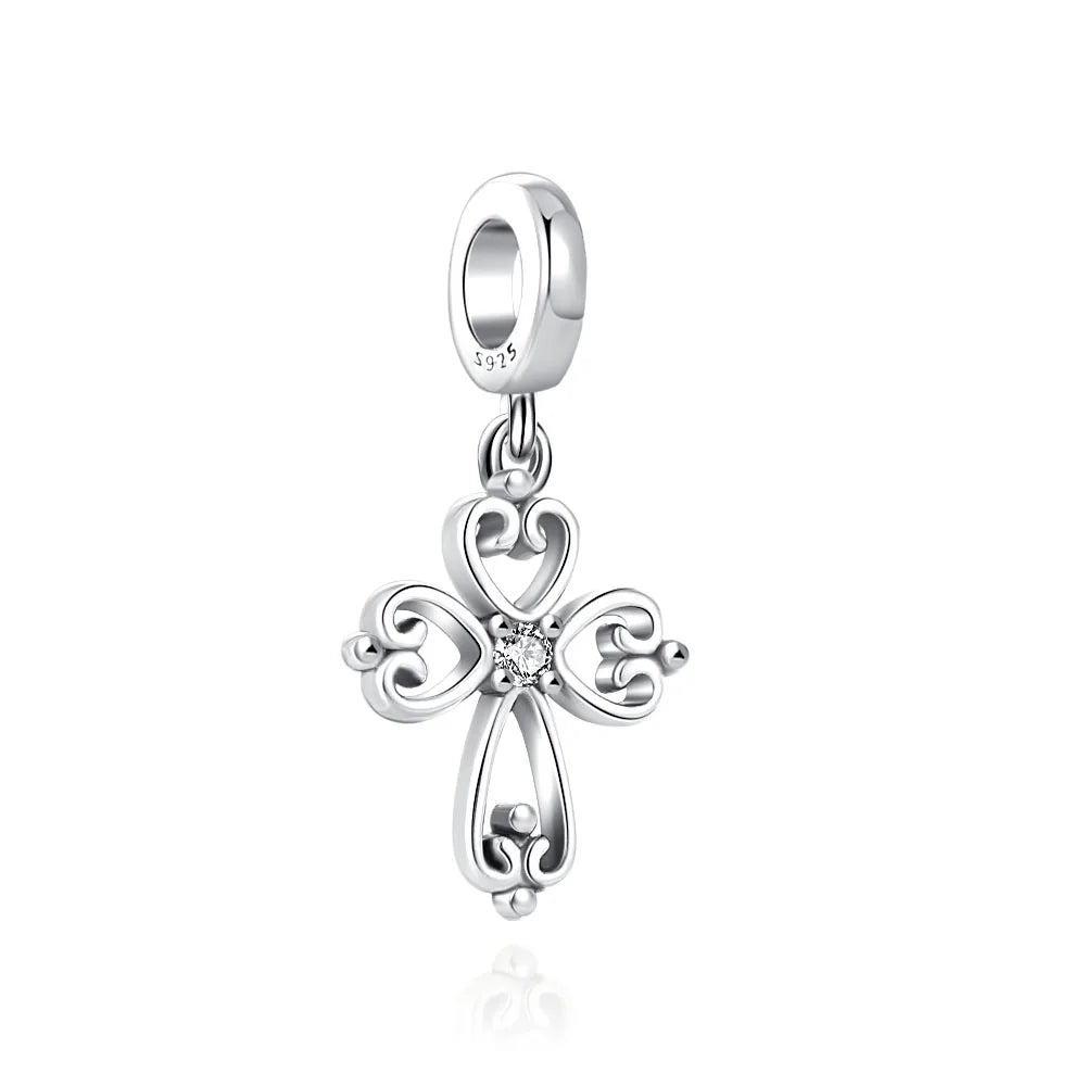 925 Sterling Silver Nurse Cross DIY Charms Beads Zircon