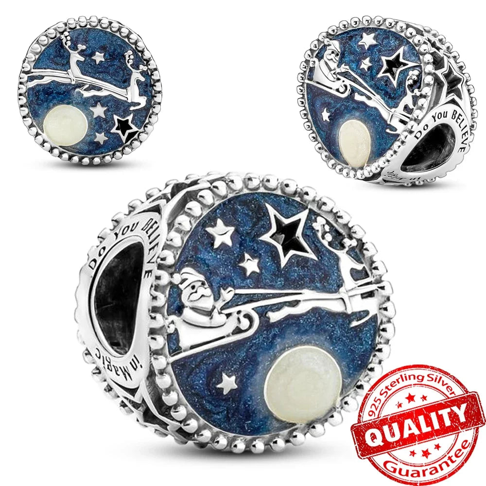 Festive Charm 925 Sterling Silver Christmas Bell Trojan Candy Zircon Bead for Bracelet and Necklace DIY Fine Jewelry Gift