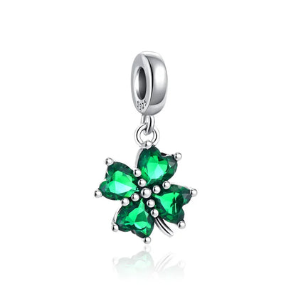 925 Sterling Silver Green Clover Pendant for European Bracelet Charms Women Jewelry B3664