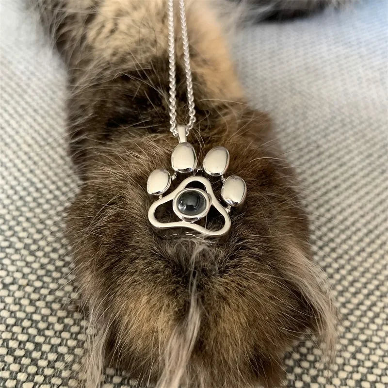 Personalized Dog Paw Photo Projection Necklace with I Love You in 100 Languages Necklace-1