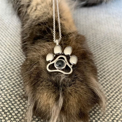 Personalized Dog Paw Photo Projection Necklace with I Love You in 100 Languages Necklace-1