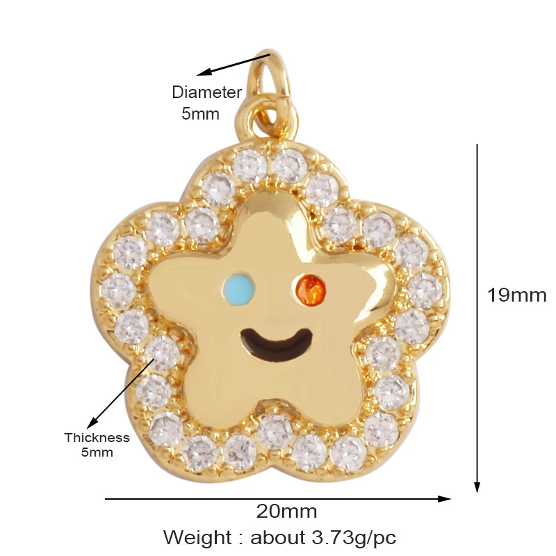 Gold-Plated Celestial Moon Star Charm Pendant with Cubic Zirconia for Jewelry Making