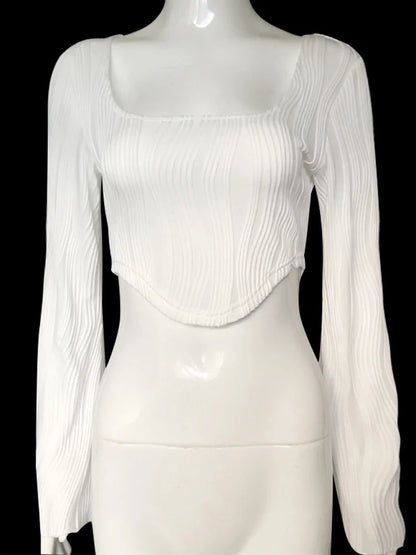 Long Sleeve Crop Top Hanky Hem With Scoop Neck For Women