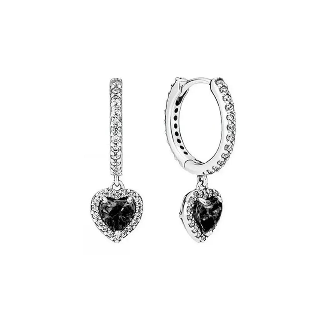 European 925 Silver Heart Shaped Earrings with Pink Red Green Zircon for Women Exquisite Holiday Jewelry Gifts