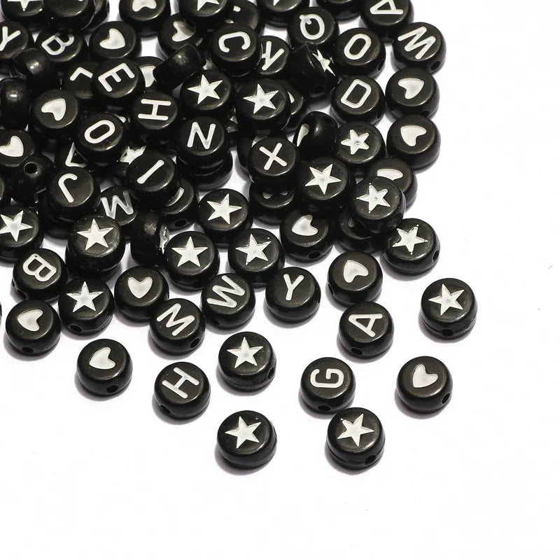 Chic Black Acrylic Beads with Gold Heart Design for Jewelry Crafting