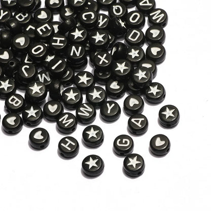 Chic Black Acrylic Beads with Gold Heart Design for Jewelry Crafting