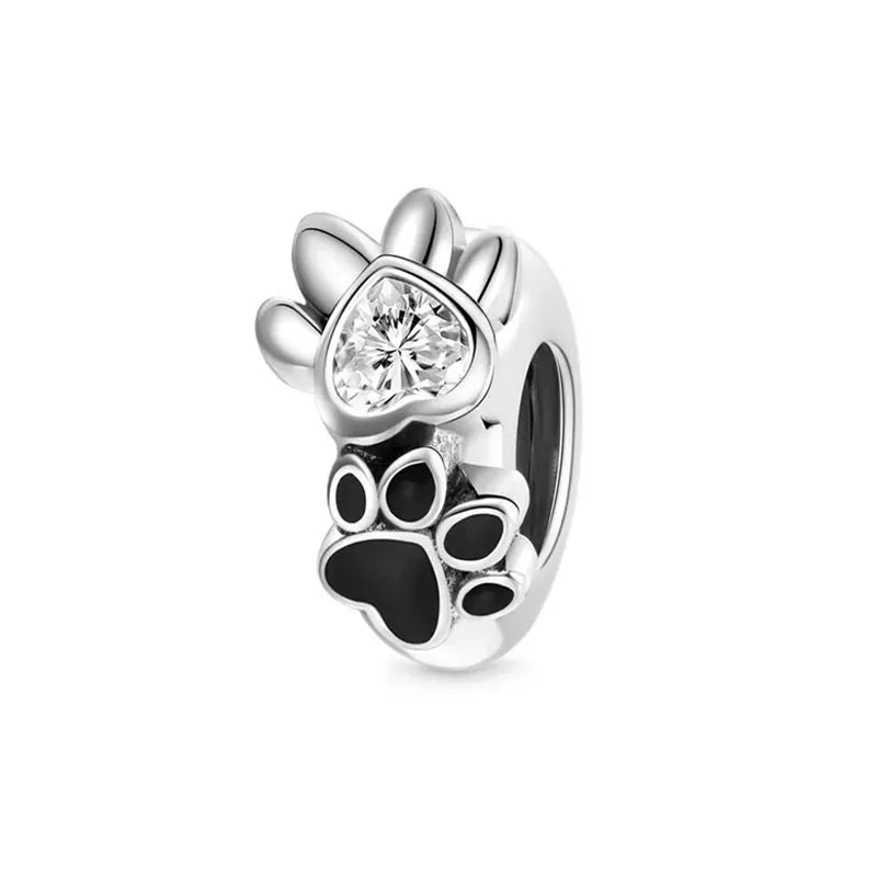 Exquisite 925 Silver Cat Claw Pendant Beads with Safety Chain for European Bracelets B4188