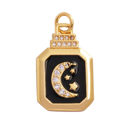 Gold-Plated Celestial Moon Star Charm Pendant with Cubic Zirconia for Jewelry Making