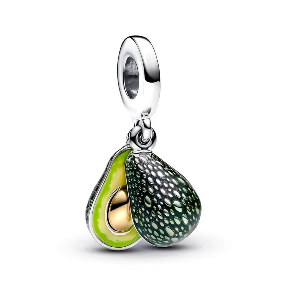 925 Sterling Silver Green Four-Leaf Clover Avocado Cactus Coconut Palm Bead Charms for DIY Bracelet and Necklace Women Gift