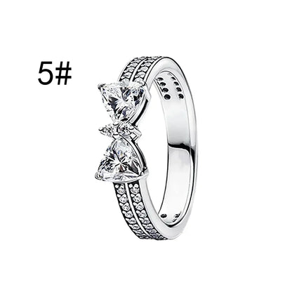 925 Sterling Silver Pink Bow Zircon Jewelry Set Necklace Earrings Bracelet DIY Gift for Women