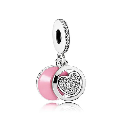 925 Sterling Silver Pink Flower Balloon Coffee Cup Charm Beads for DIY Bracelets Perfect Gift for Women AMC012178