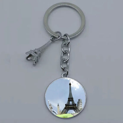 Paris Eiffel Tower Glass Pendant Keychain for Women with Artistic Design