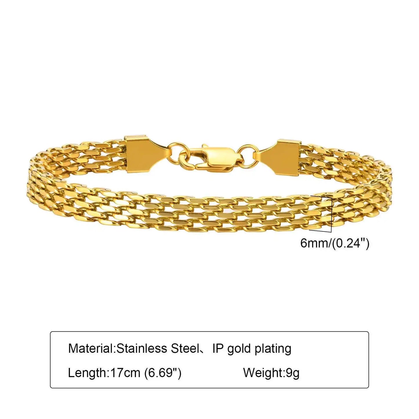 Gold Plated Italian Mesh Link Chain Bracelet for Women - Non Tarnish Stainless Steel Jewelry Gift