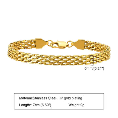 Gold Plated Italian Mesh Link Chain Bracelet for Women - Non Tarnish Stainless Steel Jewelry Gift