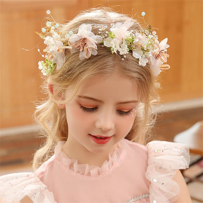 Girls Bridal Pearl Crystal Hair Headdress Flower Wreath Wedding Headband