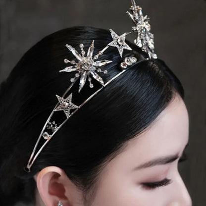 Wedding Crown Hair Jewelry - Double Layer Crystal Star Headpiece with Rhinestones