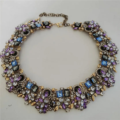 Indian Ethnic Crystal Rhinestone Necklace Earrings Set for Bridal 2024 Purple Gray