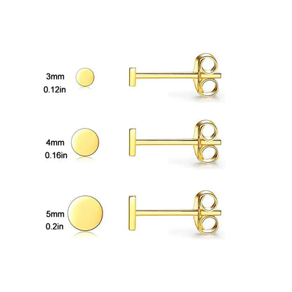 3 Pairs 18K Gold Plated Stainless Steel Mini Round Stud Earrings Set for Women and Men