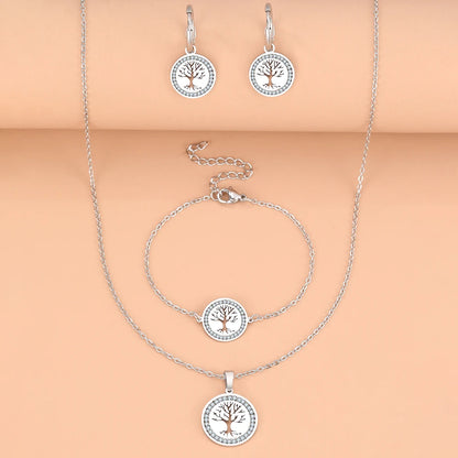 Stainless Steel Tree of Life Jewelry Set for Women Elegant Necklace and Earrings Gift for Weddings and Anniversaries