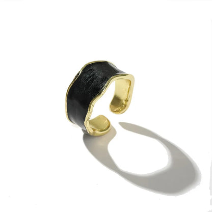 Vintage Gold Geometric Adjustable Ring Elegant Enamel Jewelry for Women Adjustable 4
