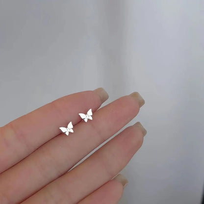925 Silver Mini Stud Earrings for Women Heart Star Butterfly Dinosaur Design