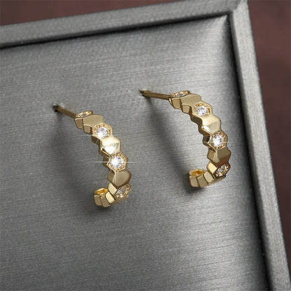 Rakol Fashion Honeycomb Zirconia Stud Earrings for Women Bridal Party Jewelry