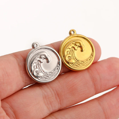 3Pcs Stainless Steel Wave Pendants for DIY Ocean Jewelry