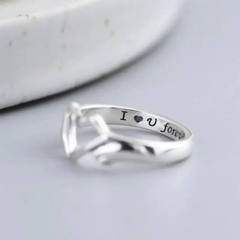 Huitan 925 Sterling Silver Heart Gesture Ring I Love You Forever Adjustable Jewelry RSF107 resizable