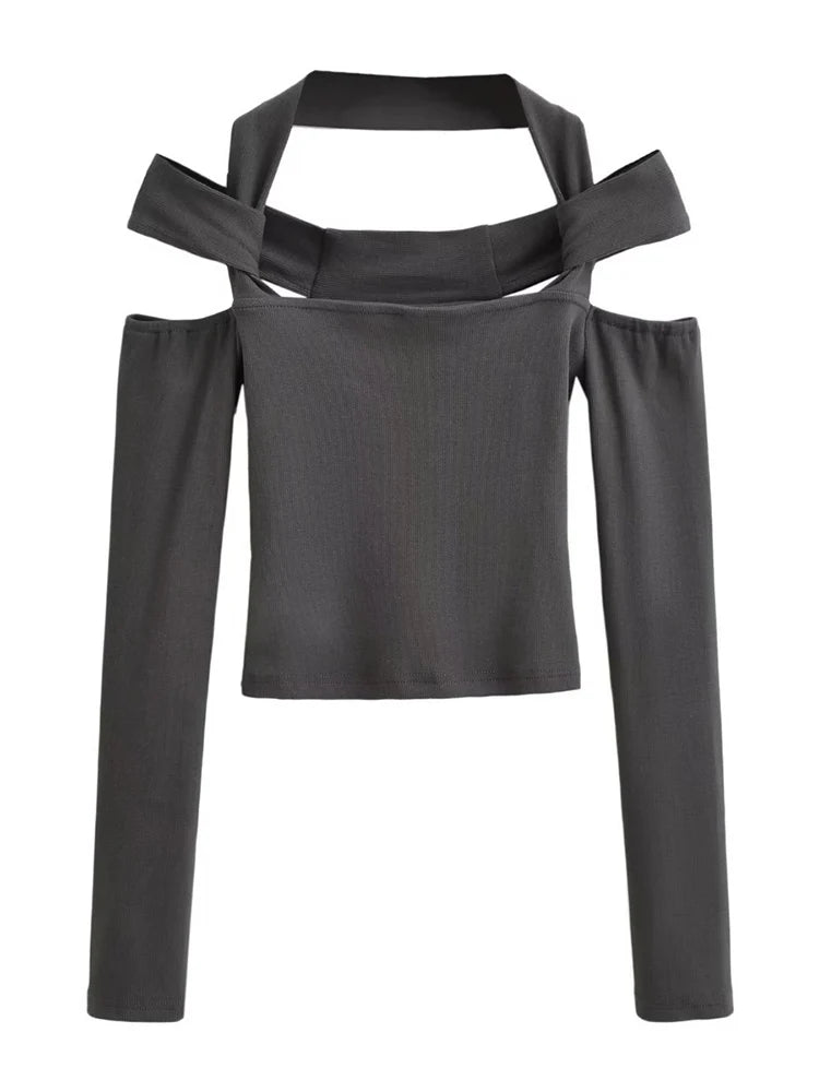 Women Halter Neck Crop Top With Sexy Cut Out Detail Knit