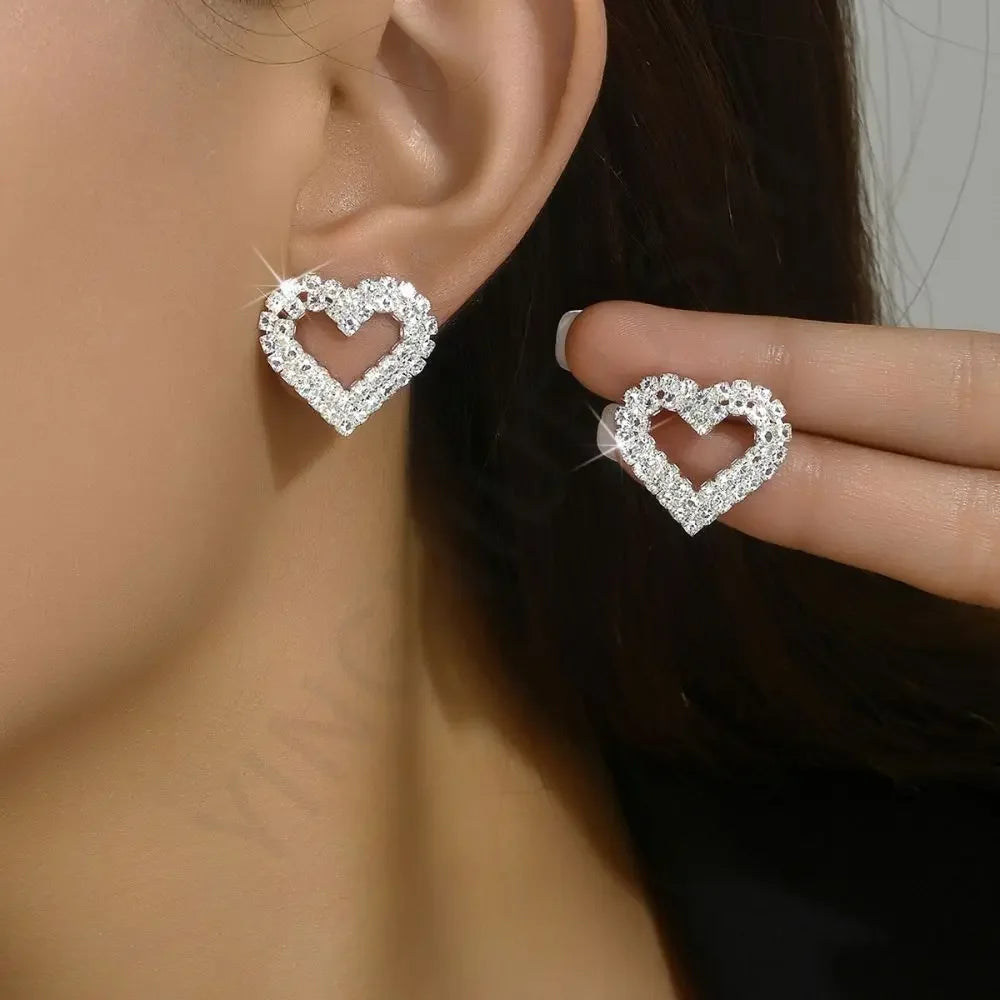 Bling Sweet Heart Geometric Glass Stud Earrings for Trendy Elegant Women