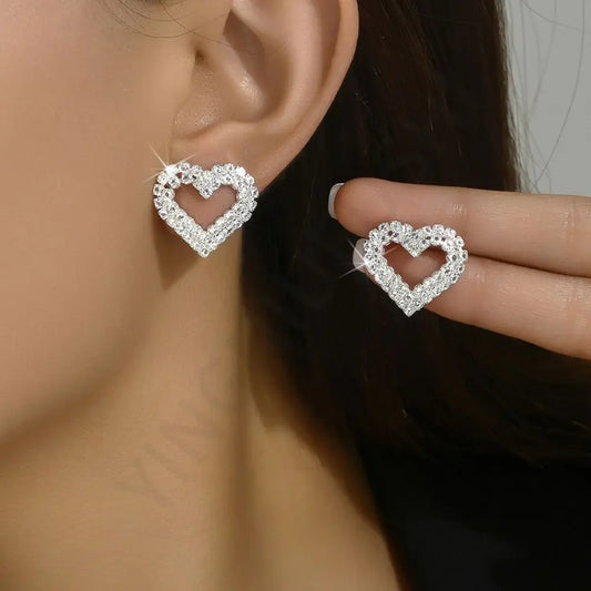 Bling Sweet Heart Geometric Glass Stud Earrings for Trendy Elegant Women