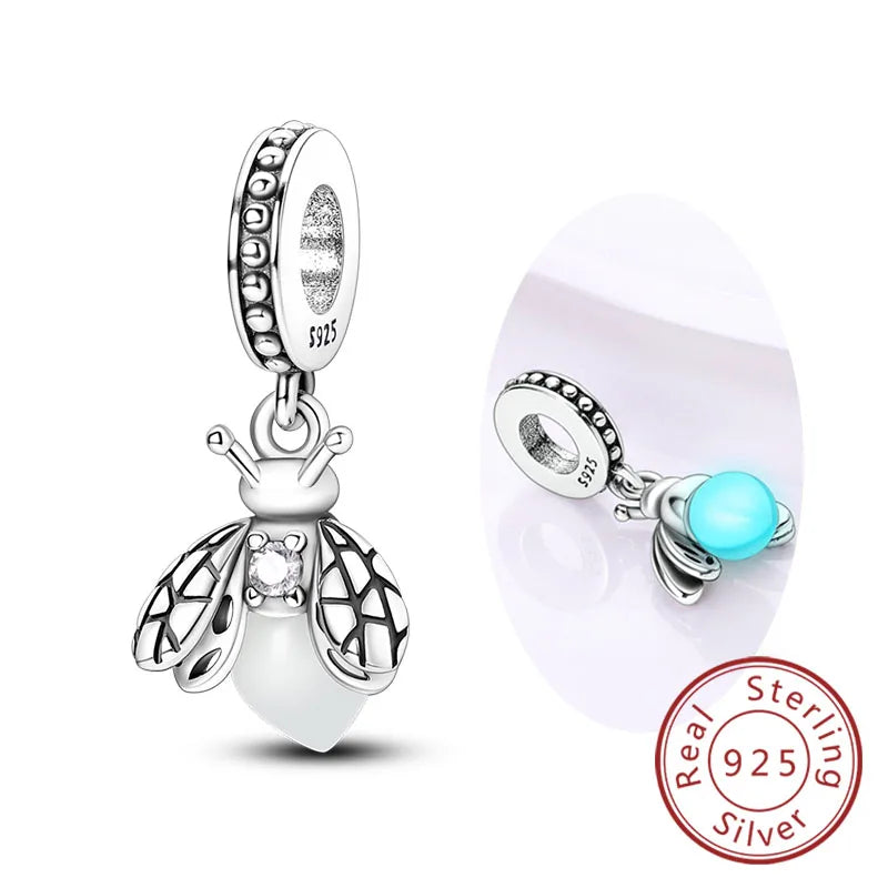 Glowing Firefly Butterfly Charm Bead 925 Sterling Silver Pendant for Bracelets KTC053