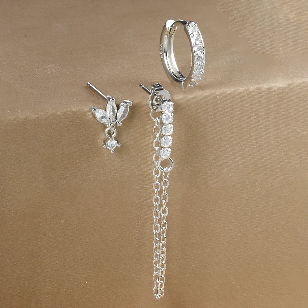 3PCS Luxury Star Pendant Earrings Set for Women Stainless Steel and Cubic Zirconia Punk Ear Studs Fashion Jewelry
