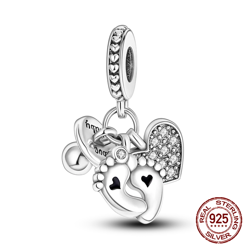 Inlaid Zircon Heart Charm Beads 925 Sterling Silver Dangle for Bracelets SMC2524