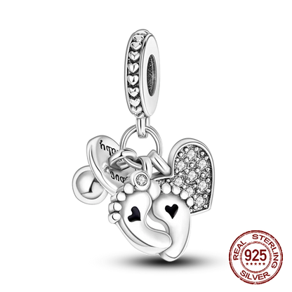 Inlaid Zircon Heart Charm Beads 925 Sterling Silver Dangle for Bracelets SMC2524