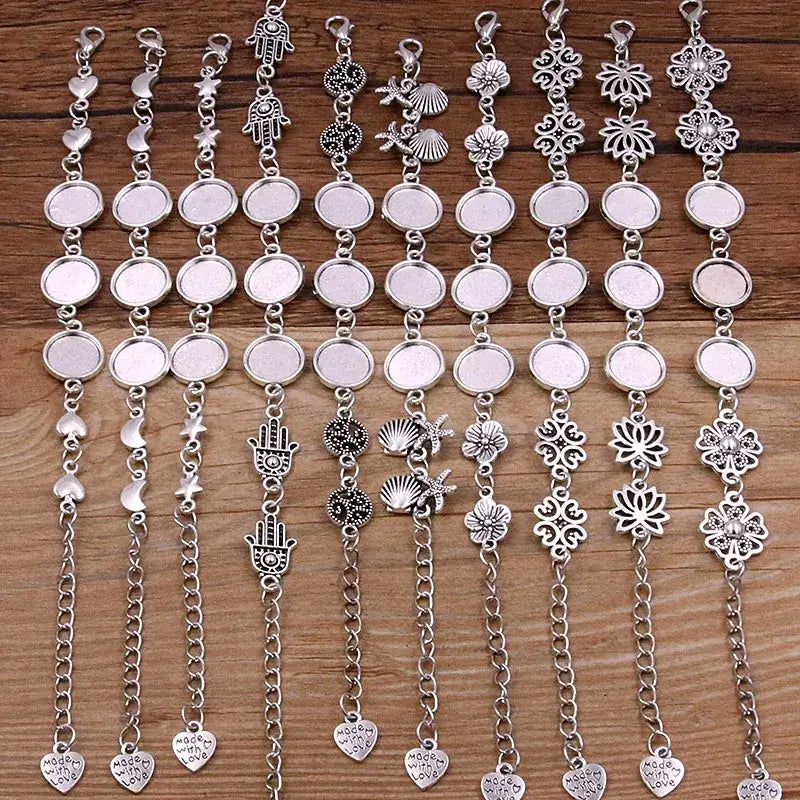 1Pc Metal Zinc Alloy Round Bracelet Findings in 2 Colors and 15 Styles