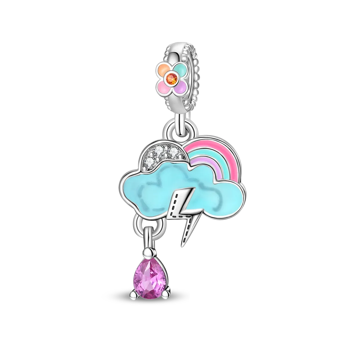 925 Sterling Silver Colorful Rainbow Stars Moon Sun Charm for Women DIY Fine Jewelry Pendant Bracelet Necklace