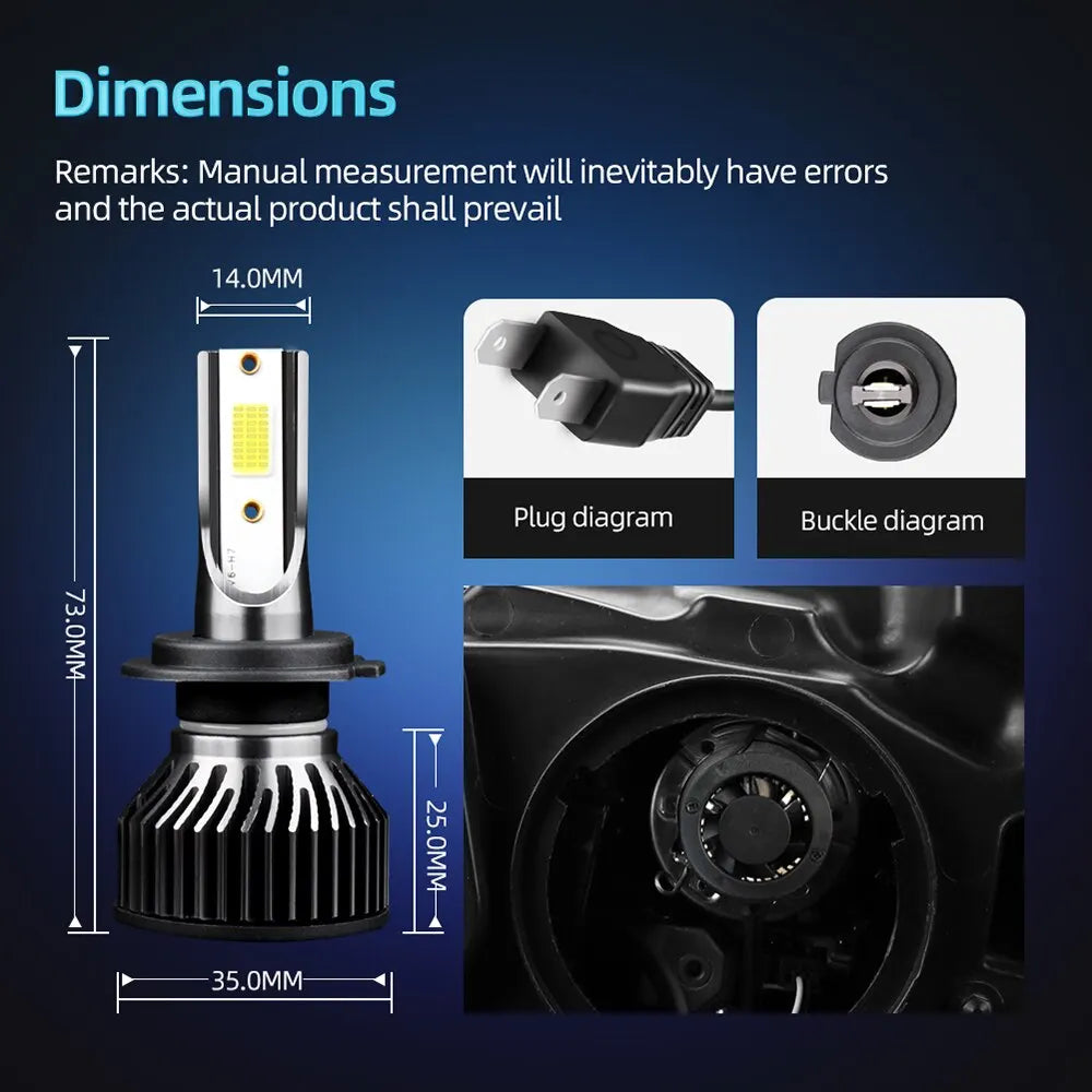 Roadsun Mini LED Car Headlight Bulb 12000LM 6000K H4 H11 H7 H1 H13 9005 9006 High Brightness No Dark Spots Conversion Kit