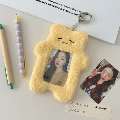 Kawaii Cartoon Plush Photocard Holder Keychain Desk Accessory