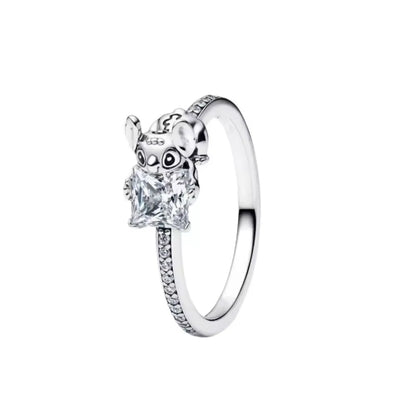 2025 European 925 Silver Red Bow Pink Heart Shaped Ring Exquisite Charm Jewelry Gift for Women