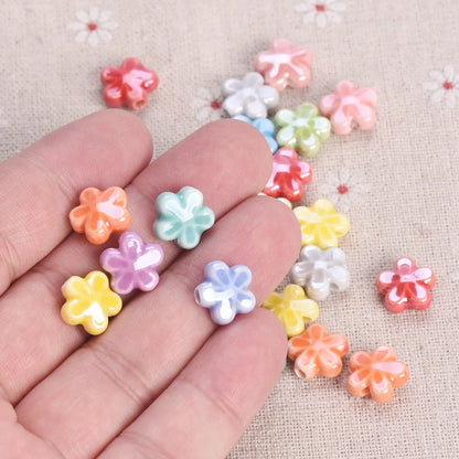 10 Pack Star Flower Shape 12mm Shiny Ceramic Loose Beads for DIY Jewelry and Earring Creations