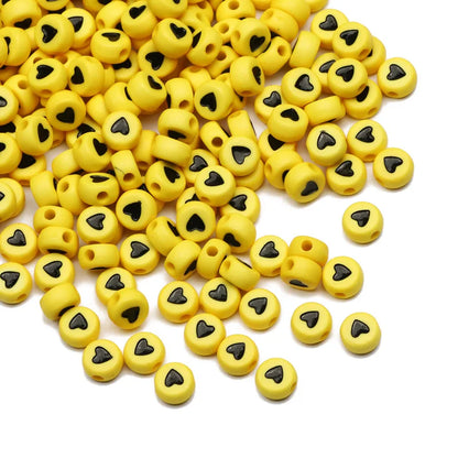 Chic Black Acrylic Beads with Gold Heart Design for Jewelry Crafting